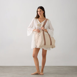 Bolso de playa de algodón con rayas Luribol color marron beige 100% Algodón