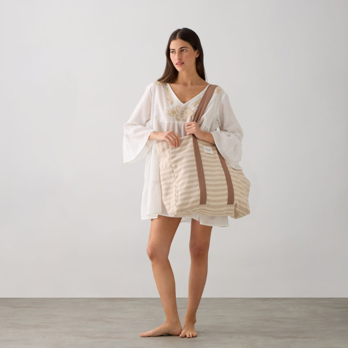 Bolso de playa de algodón con rayas Luribol color marron beige 100% Algodón