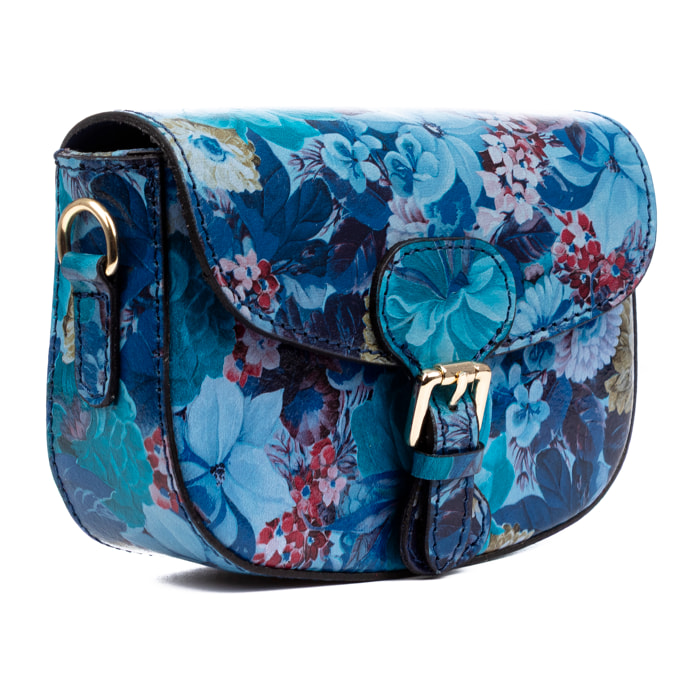 Annone bolso bandolera mujer. Piel auténtica acabado Ruga estampada con flores