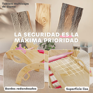 8 en 1 Triángulo de Escalada de Madera, Estructura de Escalada Montessori, Tema de Corona, con Arco y Rampa para Deslizarse o Escalar, para Niños de 18-48 Meses, Interiores, Rosa