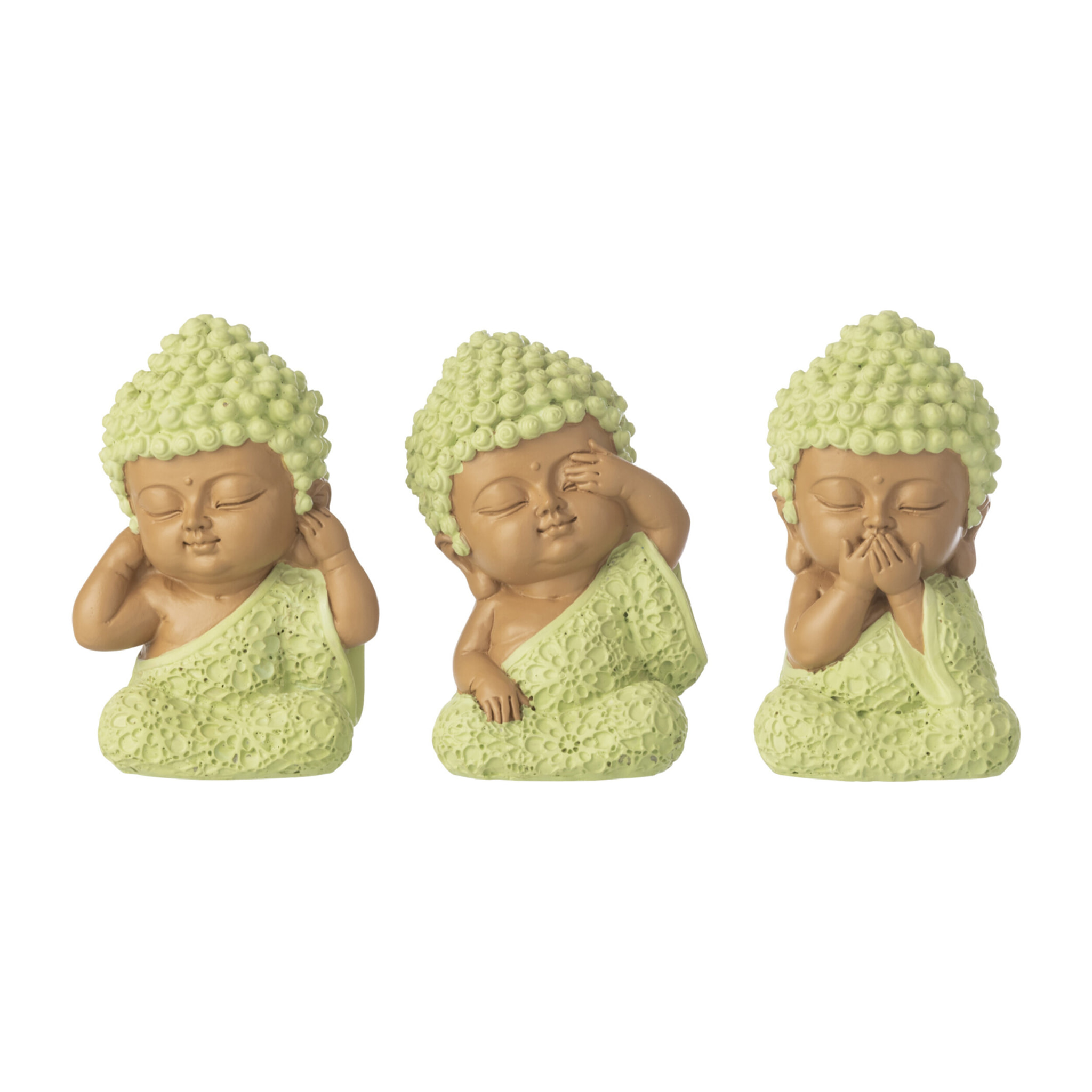J-Line Moine Voir/Entendre/Parler décoratif - polyrésine - vert menthe - 3 pièces