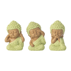 J-Line Moine Voir/Entendre/Parler décoratif - polyrésine - vert menthe - 3 pièces