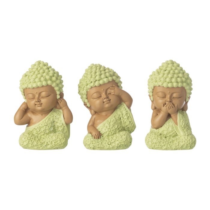 J-Line Moine Voir/Entendre/Parler décoratif - polyrésine - vert menthe - 3 pièces