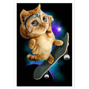 Affiche enfant skate chat  Affiche seule