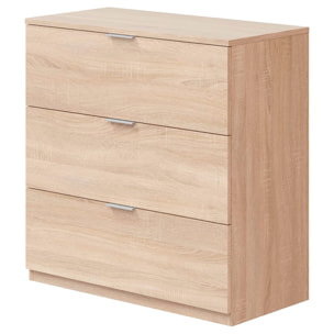 Cassettiera 3 Cassetti Comodino Senza Piedi Comò Mobile Camera da Letto Salvaspazio Design Minimal Moderno 77 x 38 x 80 Cm Rovere Canadese