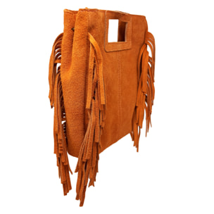 Borsa a Mano in Vera Pelle Scamosciata con Frange Made in Italy