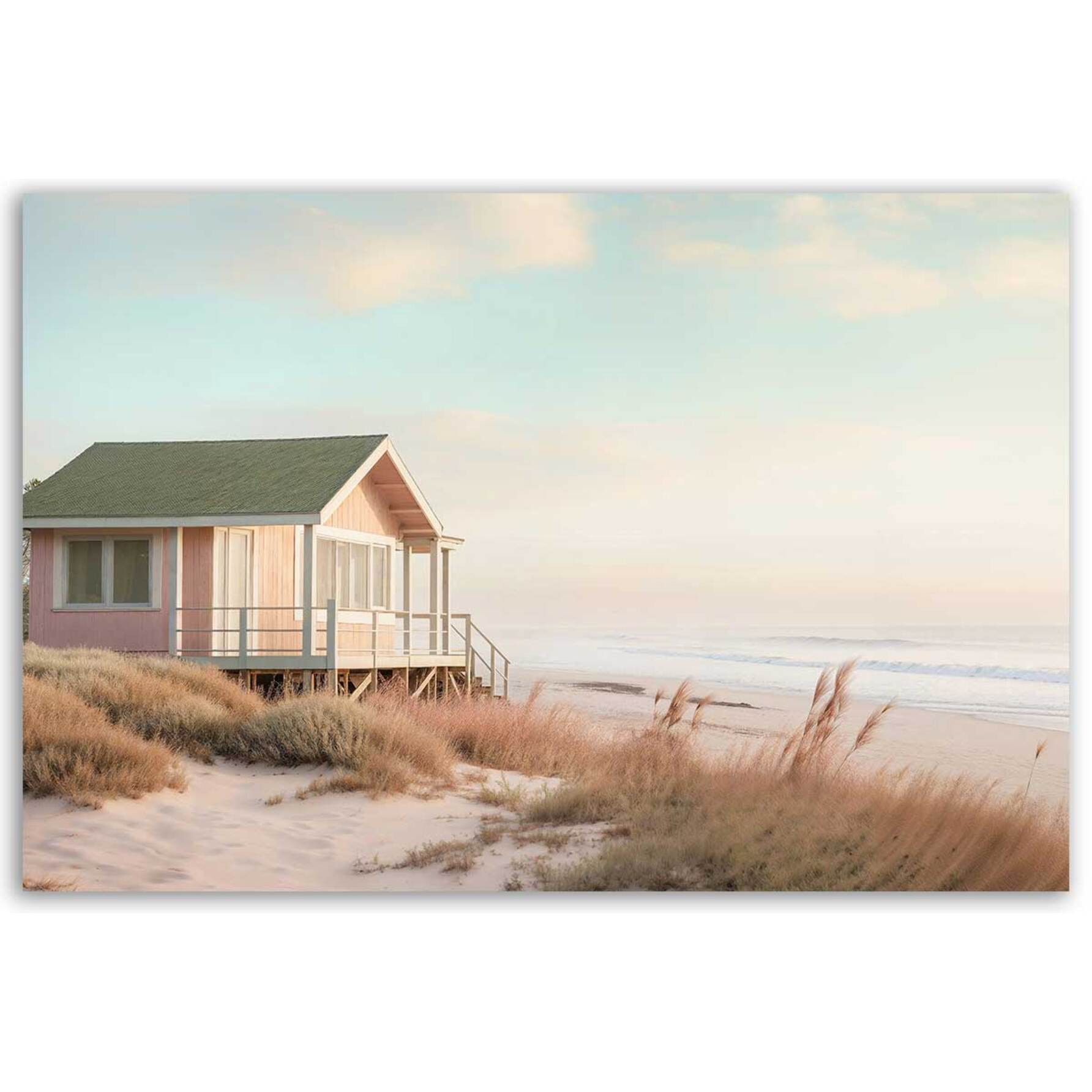 Tableau mer et plage Cabane rose Toile imprimée