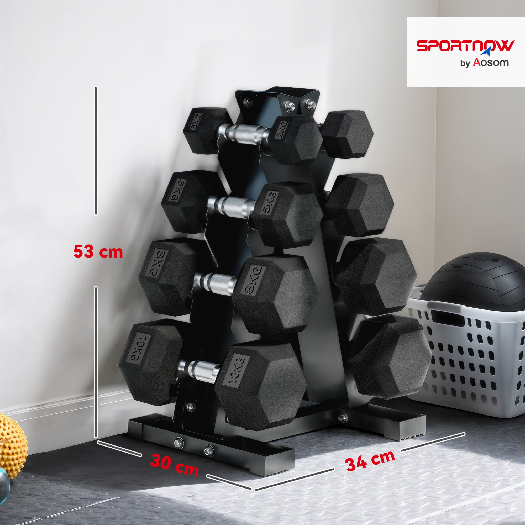 Juego de Mancuernas de 8 Piezas 50 kg, Mancuernas Hexagonales 2x2kg, 2x5kg, 2x8kg, 2x10kg, con Soporte de Almacenamiento y Mango Antideslizante para Entrenamiento en Casa Gimnasio, Negro