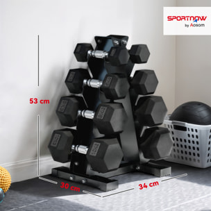 Juego de Mancuernas de 8 Piezas 50 kg, Mancuernas Hexagonales 2x2kg, 2x5kg, 2x8kg, 2x10kg, con Soporte de Almacenamiento y Mango Antideslizante para Entrenamiento en Casa Gimnasio, Negro