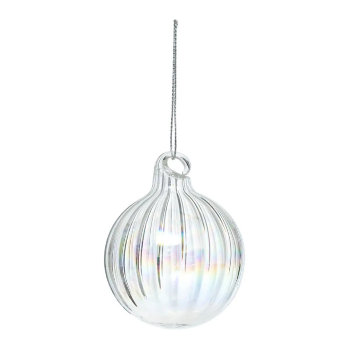 Boule de Noël en verre 60mm strie blanche