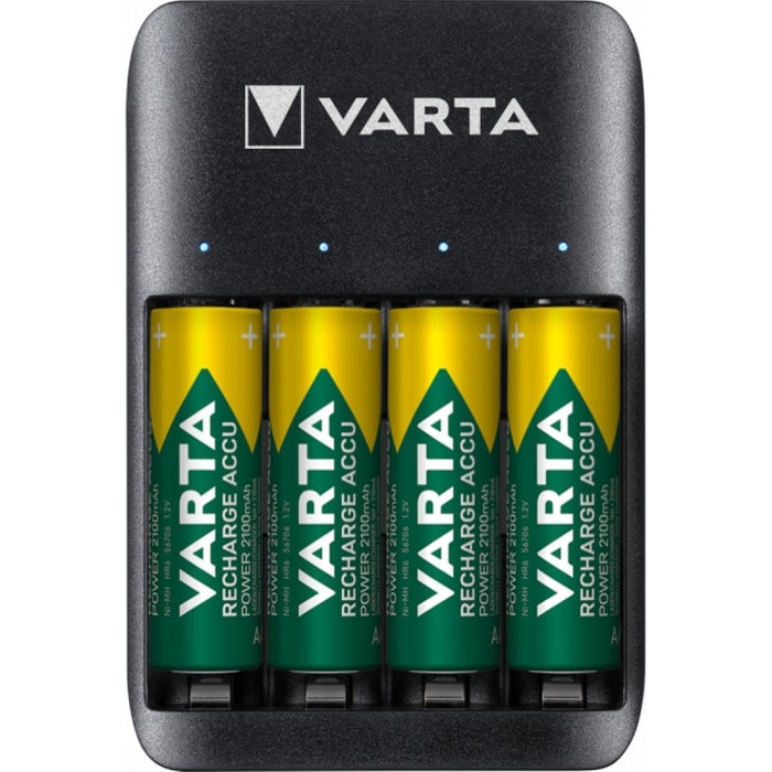 Varta - Chargeur Value Quattro pour 1 à 4 batteries AA ou AAA - inclus 4 Accus 2100 mAh pré-chargés
