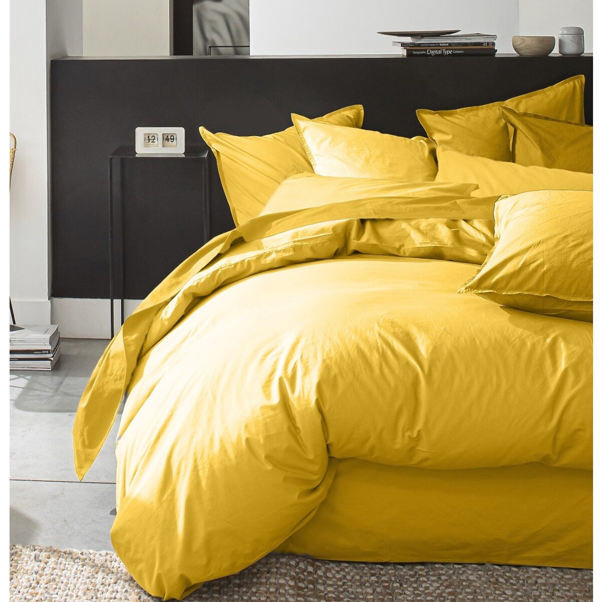 Housse De Couette 100% percale Coton lavé 80fils Jaune