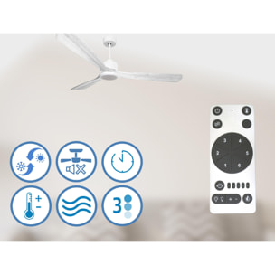 Ventilateur de plafond Réversible  Thermostat Dimmable Wifi Moteur à courant continu Toits en pente Télécommande Lumière à trois tons Hypersilence Mémoire