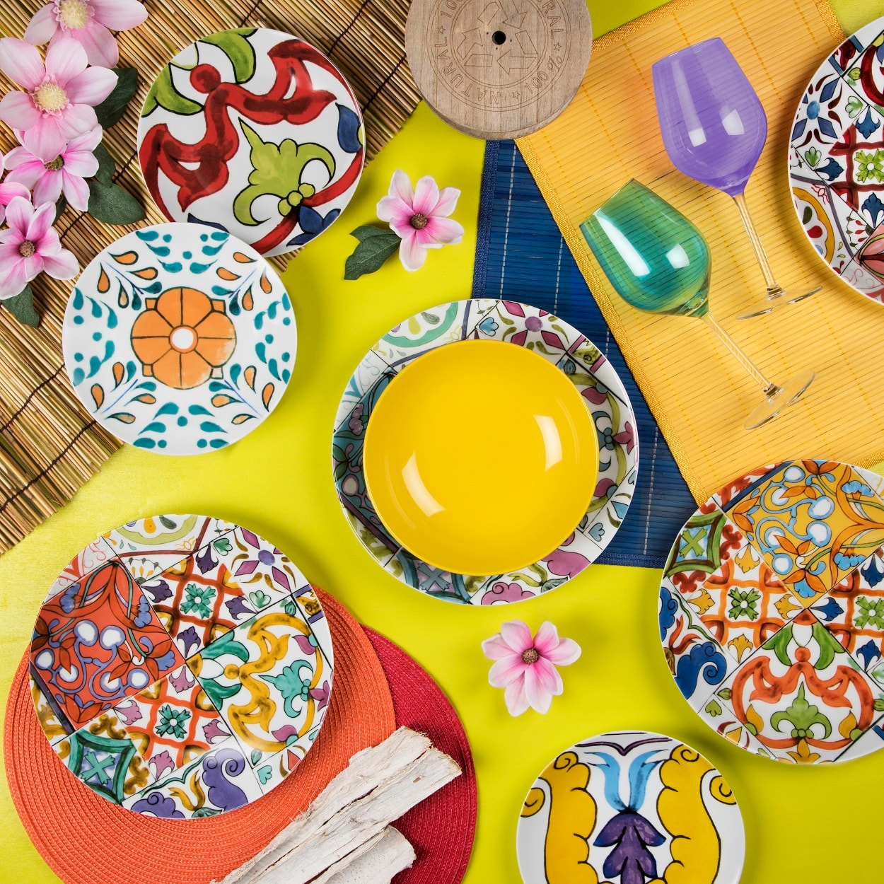 Service de table 18 pièces Excelsa – Lisbona, Porcelaine Multicolore