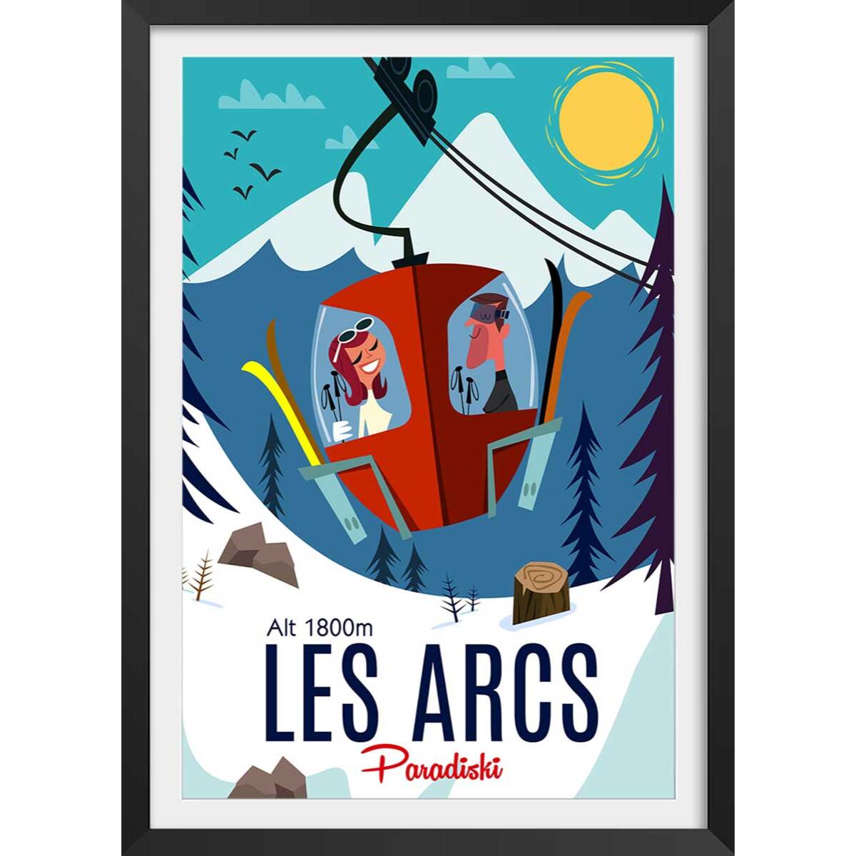 Poster de paradiski les arcs Affiche + cadre en bois - Noir