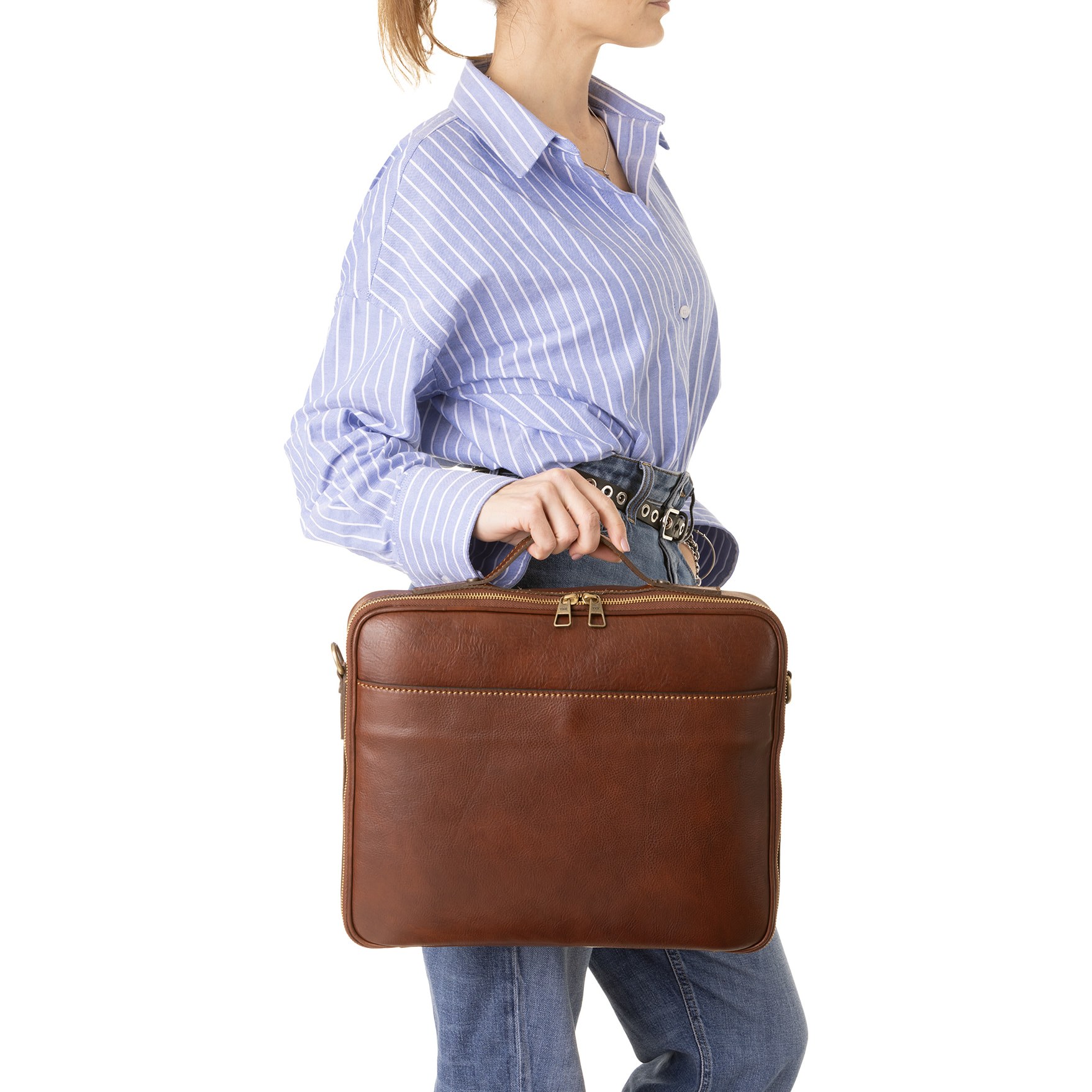 Borsa a mano  unisex In Vera pelle Made in Italy 38x32x6 cm