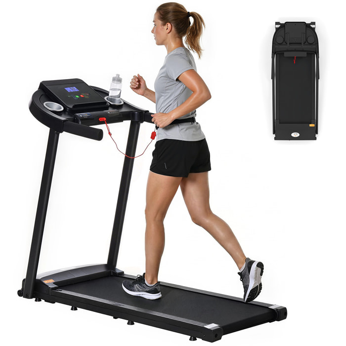 Cinta de Correr para Casa, 1-12 KM/H 1,5HP, Andar Caminadora Eléctrica con 12 Programas Preestablecidos, Ruedas, Pantalla LED, Soporte para Móvil, 2 Portavasos para Gimnasio en Hogar y Oficina