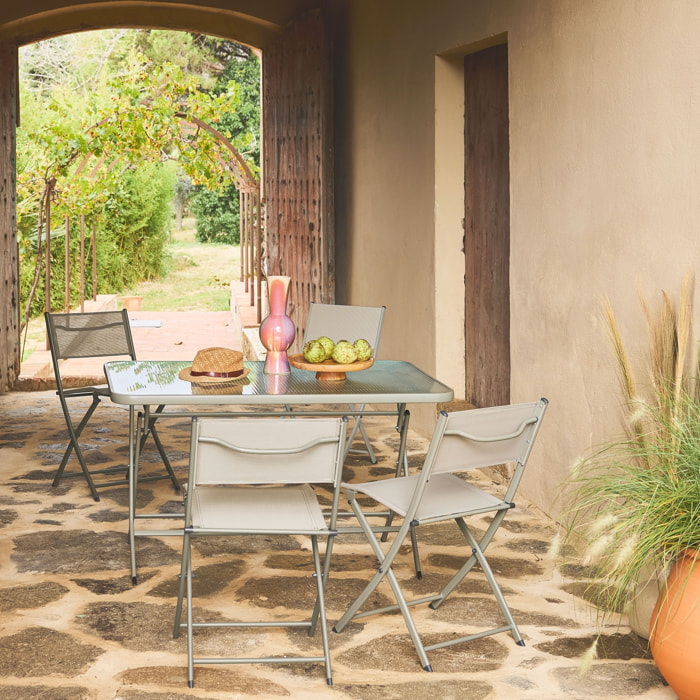 Table de jardin pliante acier + 4 assises ANCONA