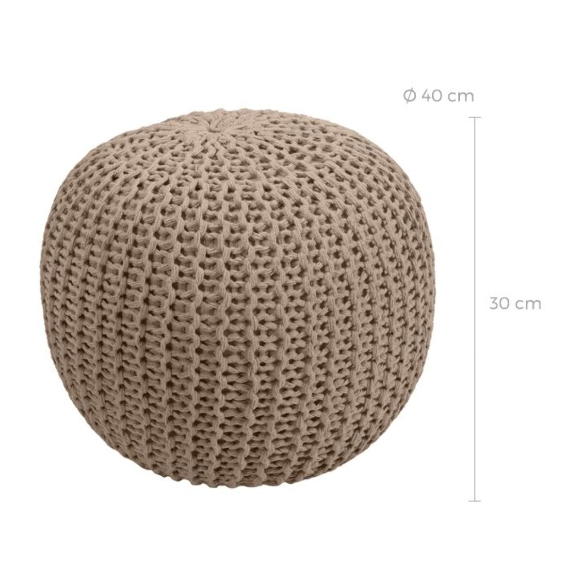 Pouf tricot rond en coton taupe D40 cm - Elisa