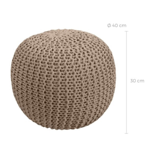 Pouf tricot rond en coton taupe D40 cm - Elisa
