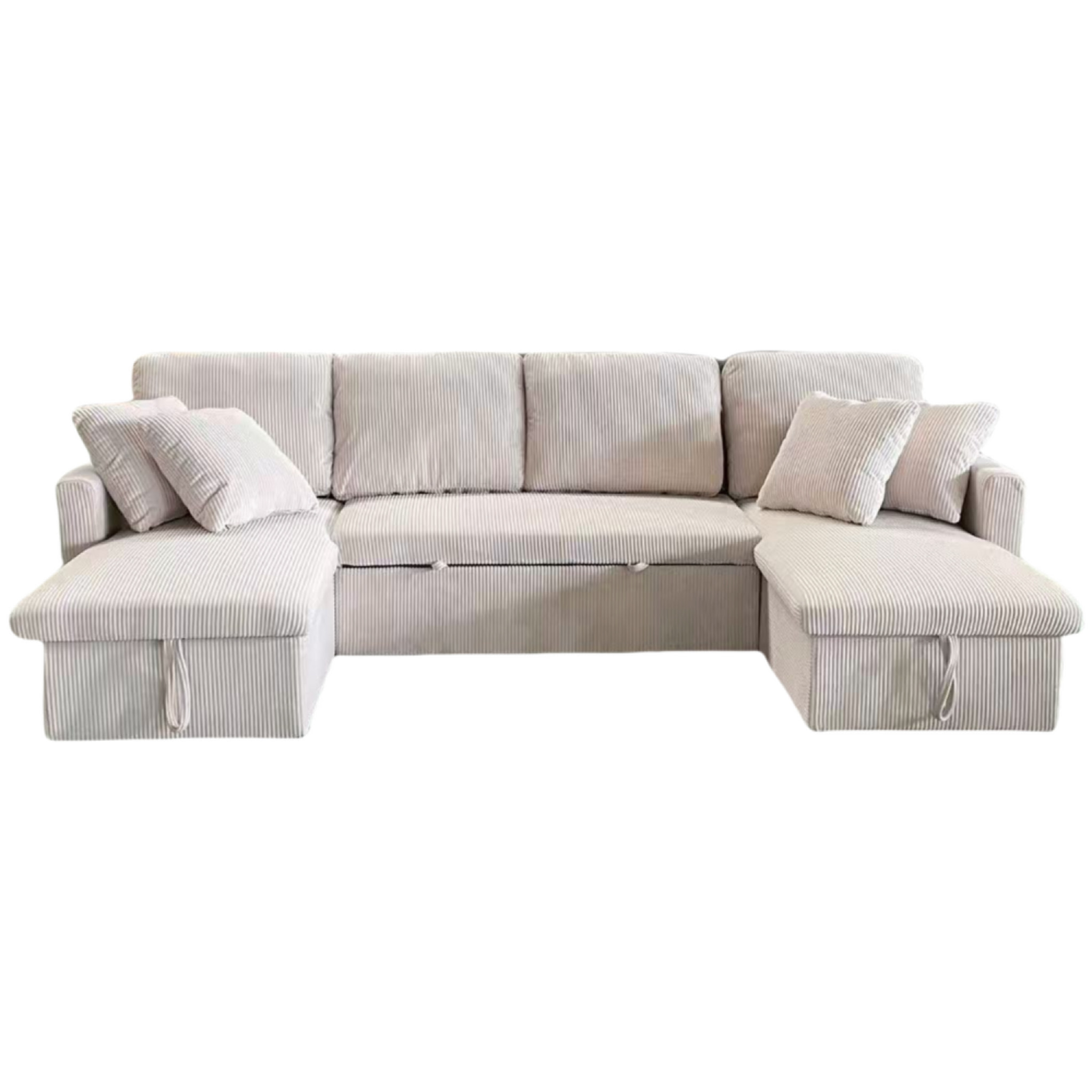 ELLA - Canapé panoramique convertible 4 places en velours côtelé avec coffre - beige