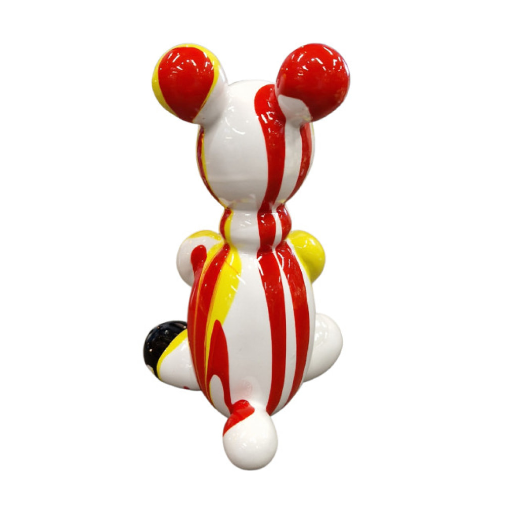 Statuette nounours balloon blanc en résine peintures noir, rouge, jaune H13cm - BEAR 01