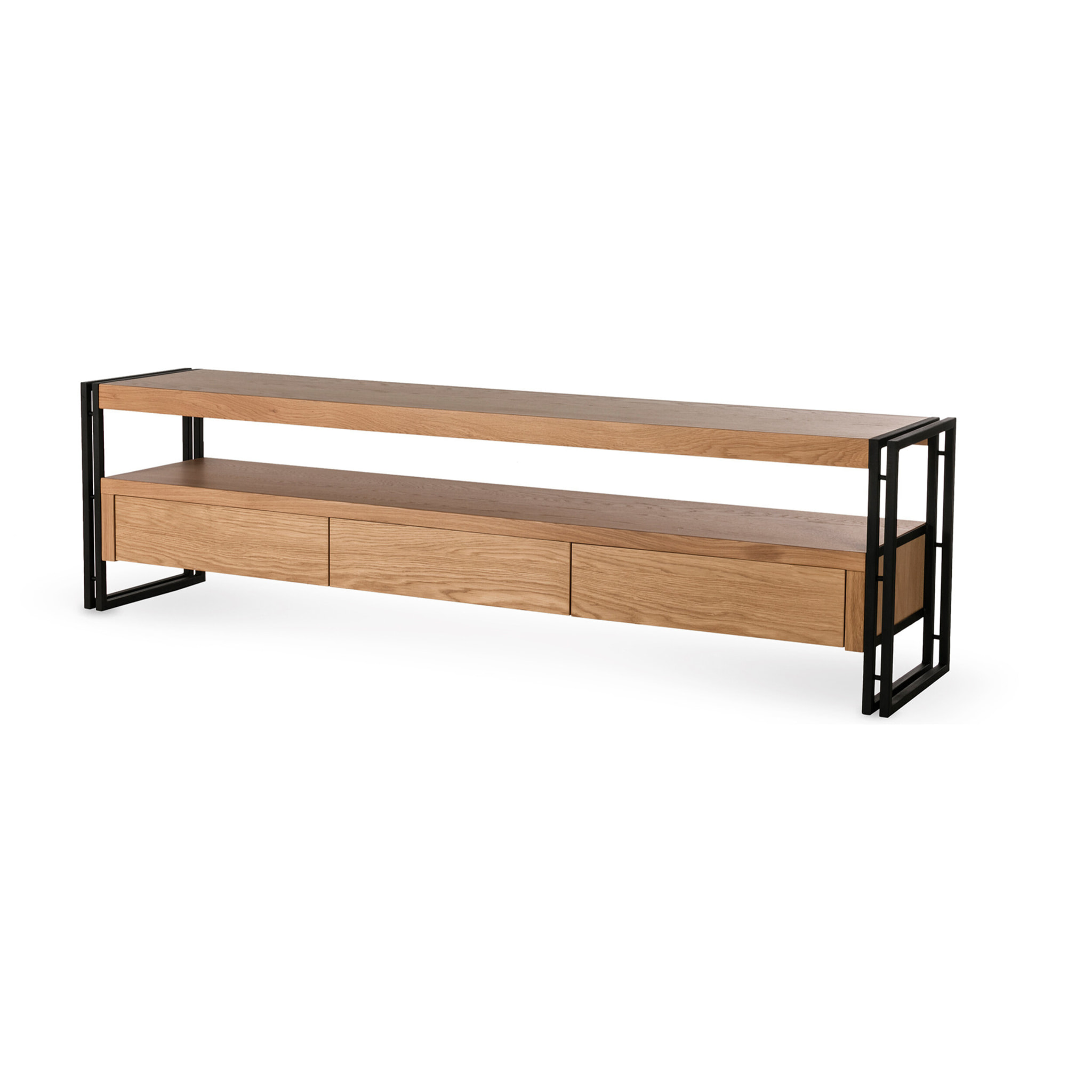 Bogota - meuble TV - bois plaquage chêne et noir - 200 cm - Bois / Noir
