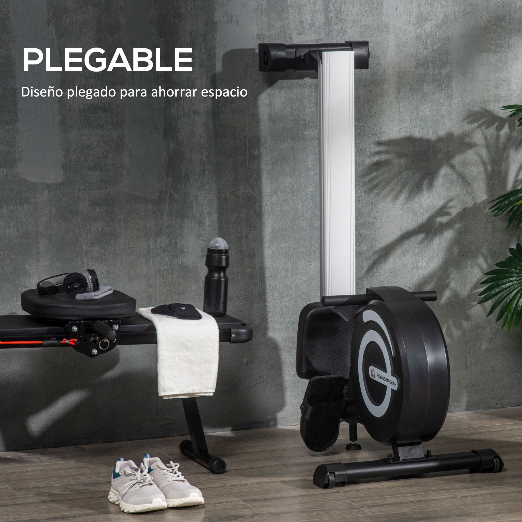 Máquina de Remo Plegable con 8 Niveles de Resistencia Magnética Volante de 4kg Monitor LCD Carga 120kg para Fitness Entrenamiento en Casa Acero Aluminio 185x58x57 cm Negro y Plata