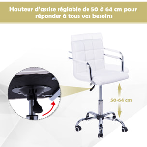 Chaise de bureau fauteuil manager pivotant hauteur réglable revêtement synthétique capitonné blanc