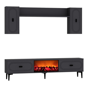 LEWES Ensemble meuble TV avec étagères murales et cheminée LED 150cm gris anthracite