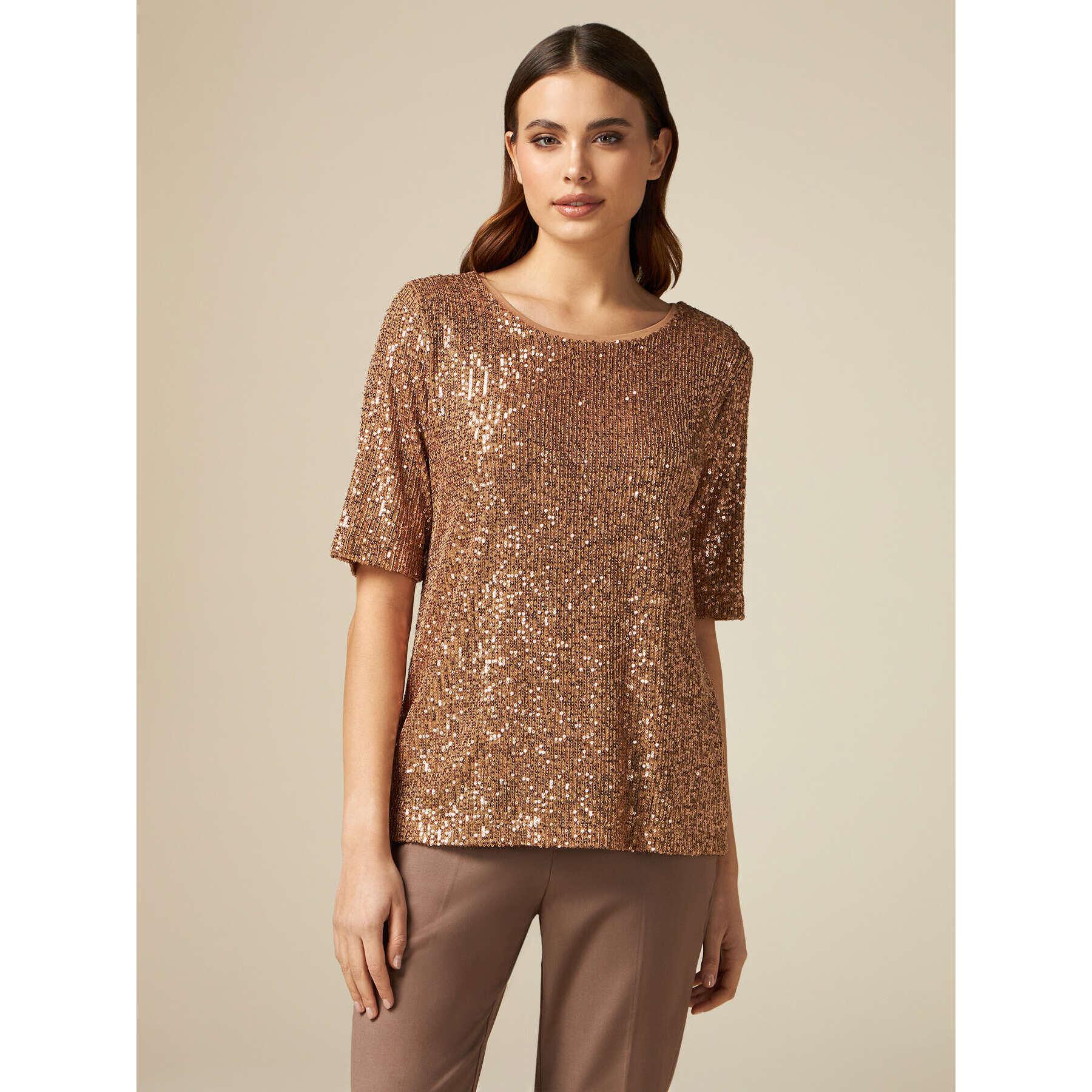 Oltre - Blusa in paillettes - Marrone