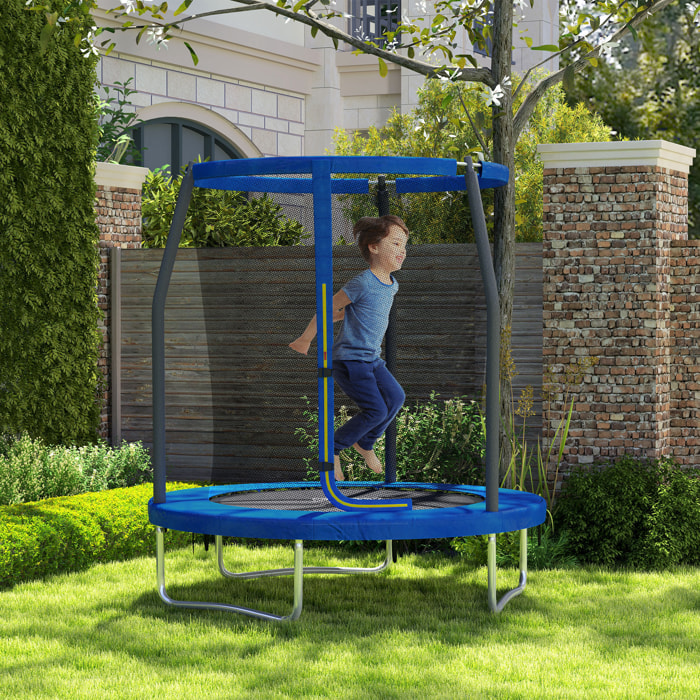 Trampoline de jardin enfant Ø183 cm - couvre-ressort, filet de sécurité porte zippée verrouillable inclus - acier bleu