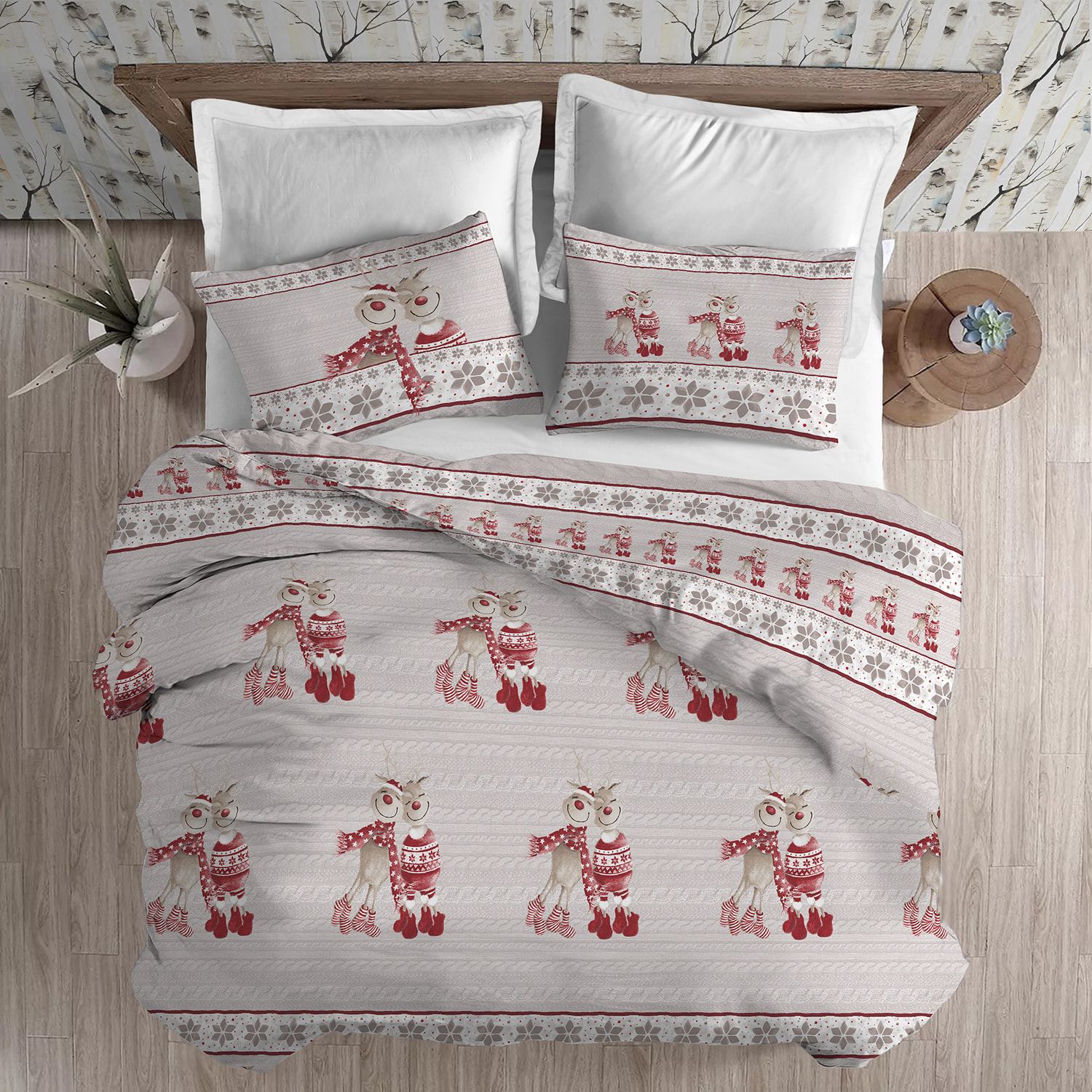 Parure copripiumino in flanella renne rosso