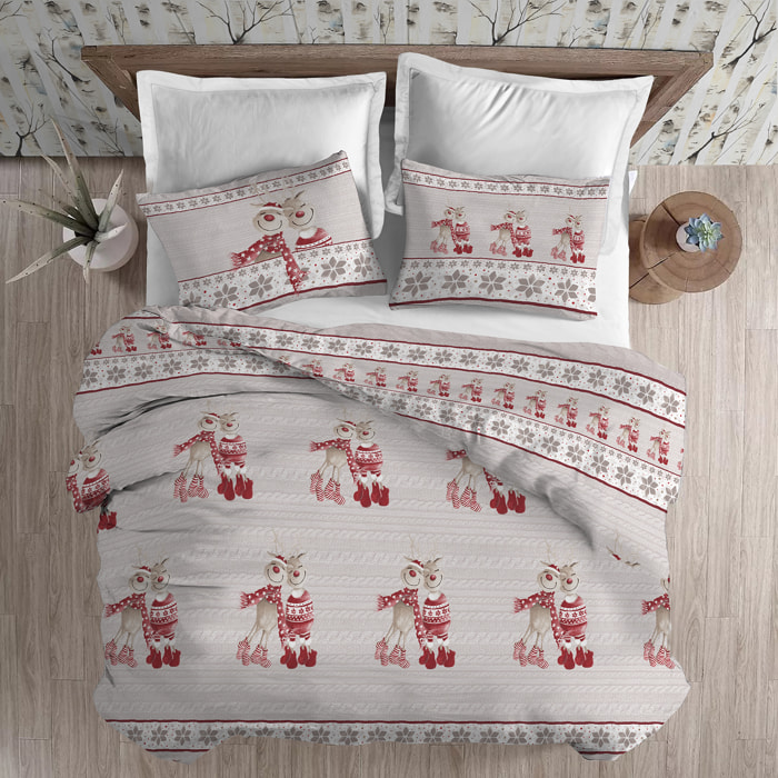 Parure copripiumino in flanella renne rosso