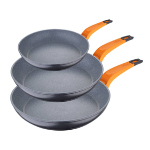 Set de 3 Sartenes San Ignacio LAVA Ø20 Ø26 Ø28 cm – Aluminio Forjado, Antiadherente Quantanium, Apto Inducción