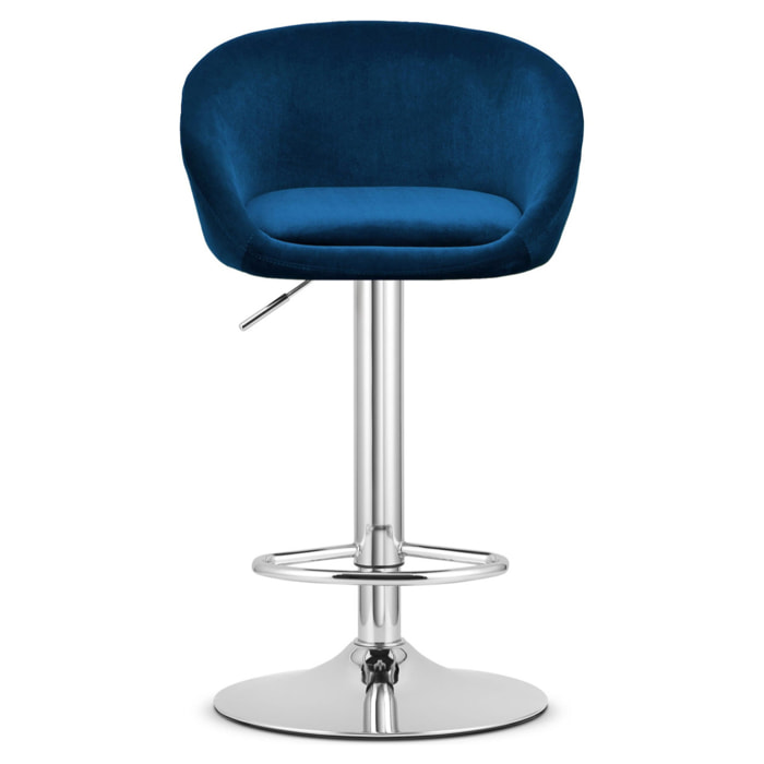 Sgabello da bar East in velluto blu e cromo