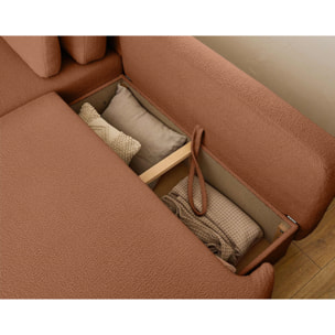 Mahina - canapé d'angle gauche - 4 places - convertible avec coffre - en tissu bouclette - Rouille