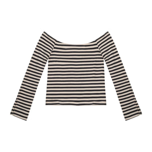 Camiseta mujer de rayas y escote bardot