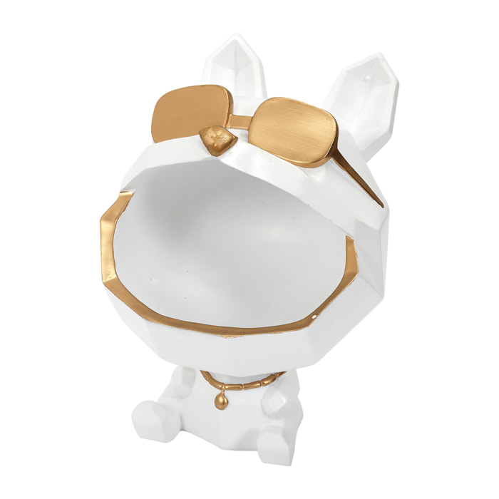 Sculpture Chien A Lunettes Blanc Vide Poche