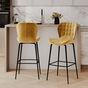 Pack 4 chaises de bar en velours jaune et bleu 75 cm - Mazzia