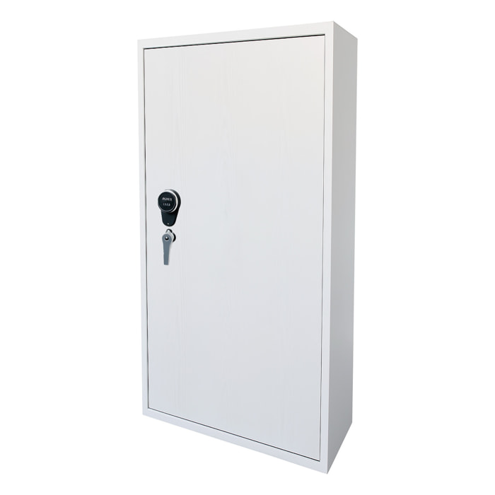 Armadio Portafucili Armi Blindato Fuciliera Acciaio Serratura Digitale Chiave Tesoretto Tasca Porta Oggetti Bianco Frassinato 148x53.5x32 Cm 10 Posti