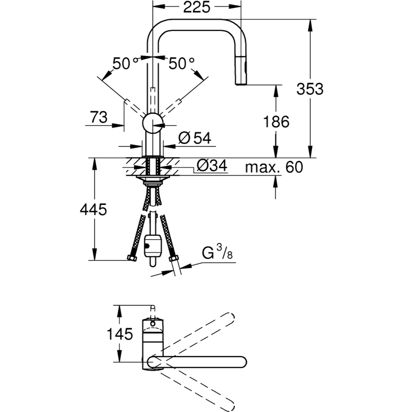 GROHE Mitigeur cuisine Minta avec douchette extractible 2 jets finition Hard Graphite