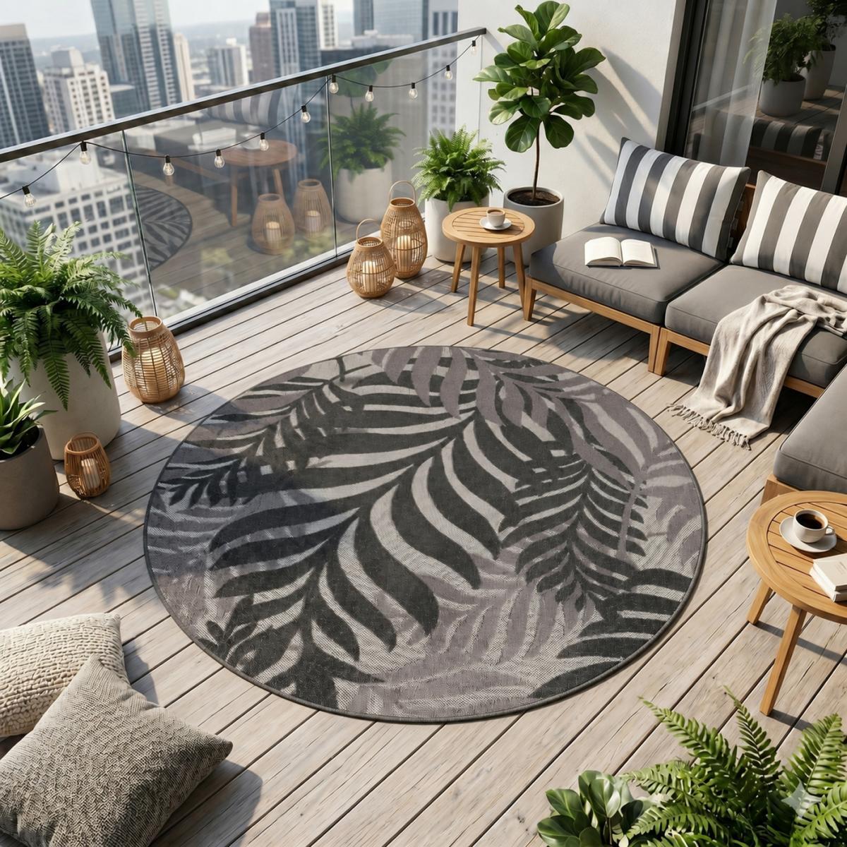 Tapis extérieur tissé kilim rond SULU