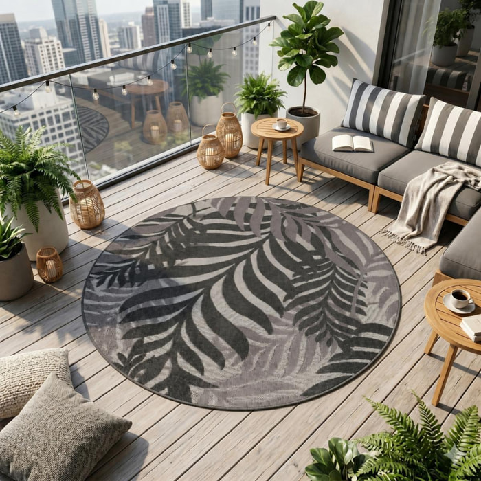 Tapis extérieur tissé kilim rond SULU