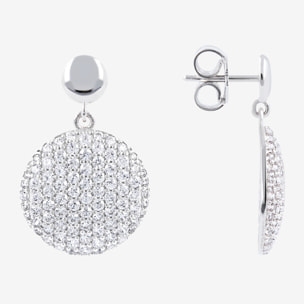 Orecchini Pendenti con Tondo Pavé in Cubic Zirconia in Argento 925 placcato Platino