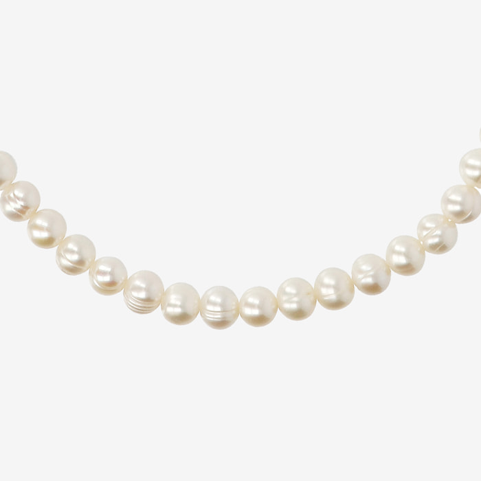 PERLAVIVA - Collana Girocollo in Argento 925 con Perle d'Acqua Dolce Bianche Ø 8/9 mm