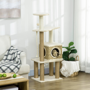 Arbre à chat style cosy chic griffoirs sisal naturel niche plateformes corde jeu boule peluche courte cordes d'algues tressées