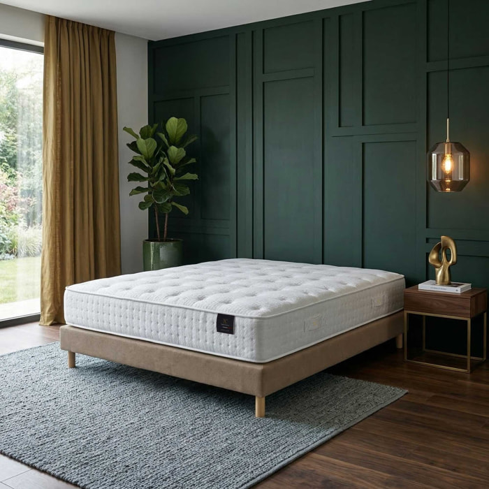 Ensemble matelas ressorts ensachés SÉLÉNÉ 2, accueil latex, H26 cm, sommier taupe