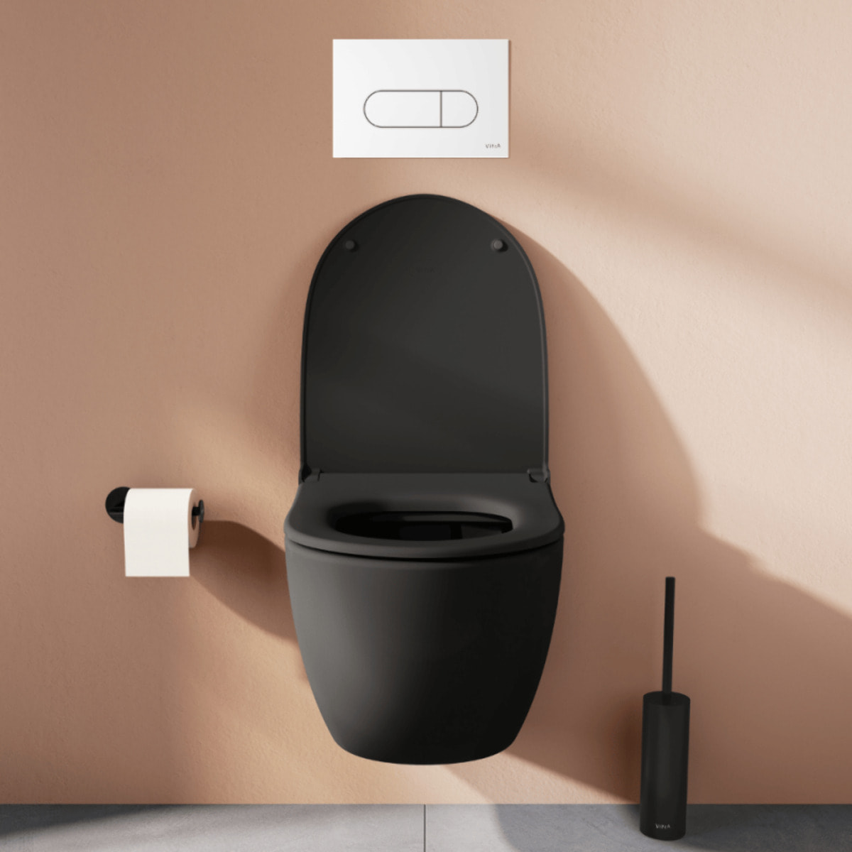 Pack WC suspendu Sento noir + bâti autoportant V-Fix Core + Plaque Round Blanche