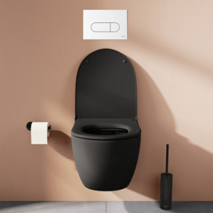 Pack WC suspendu Sento noir + bâti autoportant V-Fix Core + Plaque Round Blanche